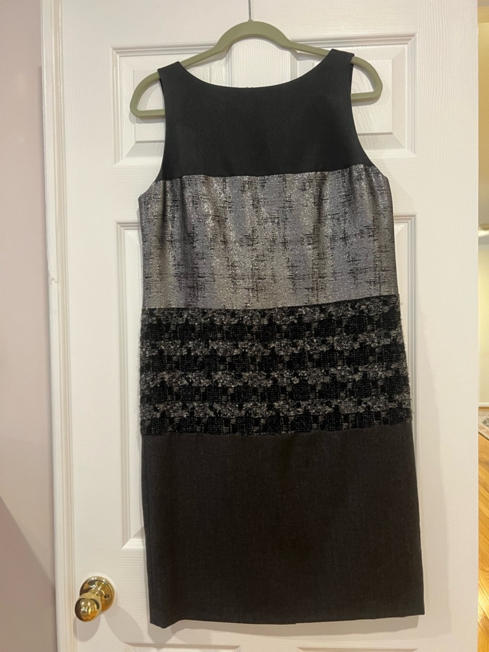 Tory Burch Black and Silver Sleeveless Colorblock Midi Dress